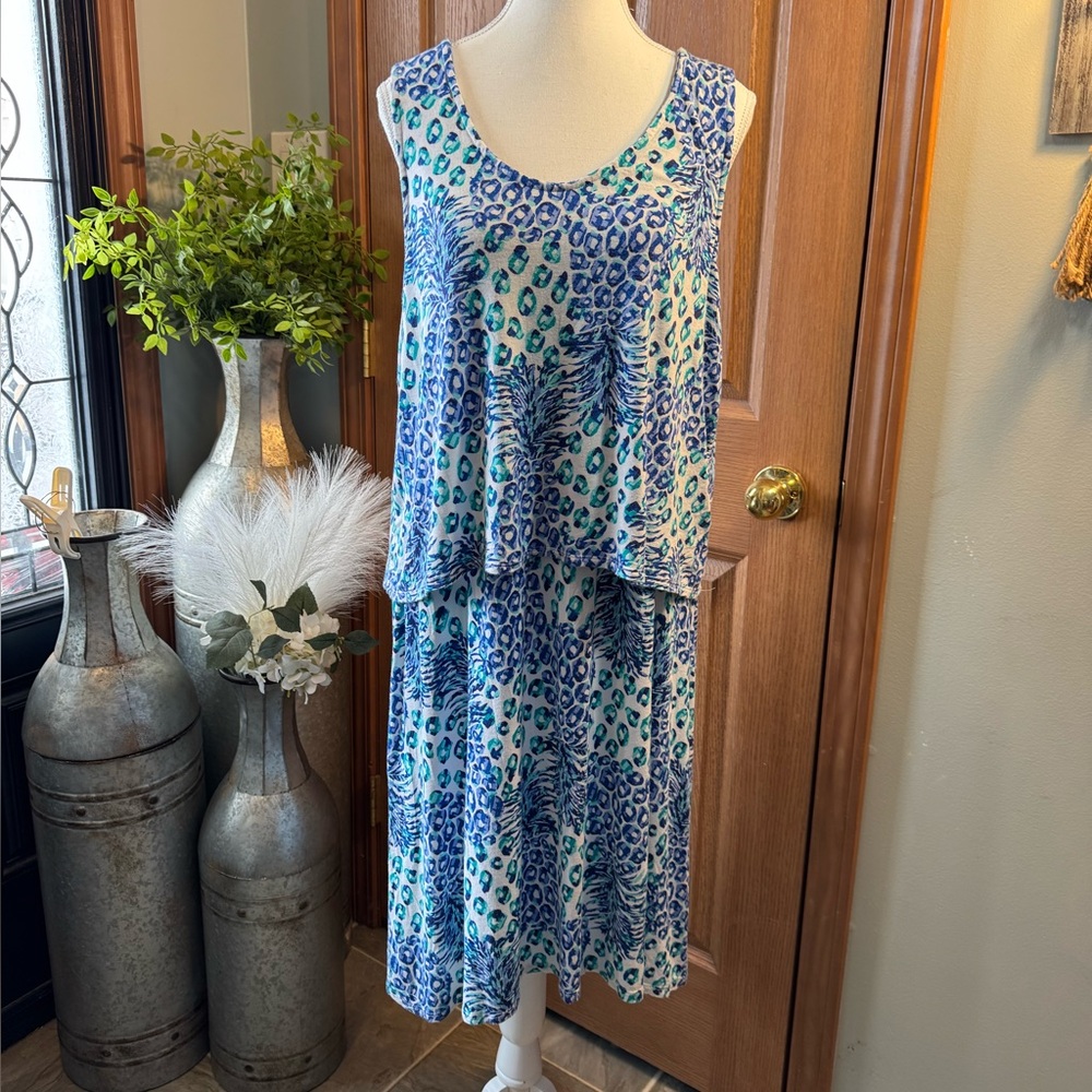 Caribbean Joe Blue/teal/White Sleeveless Dress EUC Women’s Size 1X